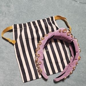 Lele Sadoughi Swarovski Tresor Knotted Lavender Headband w/ Gold Embellishments